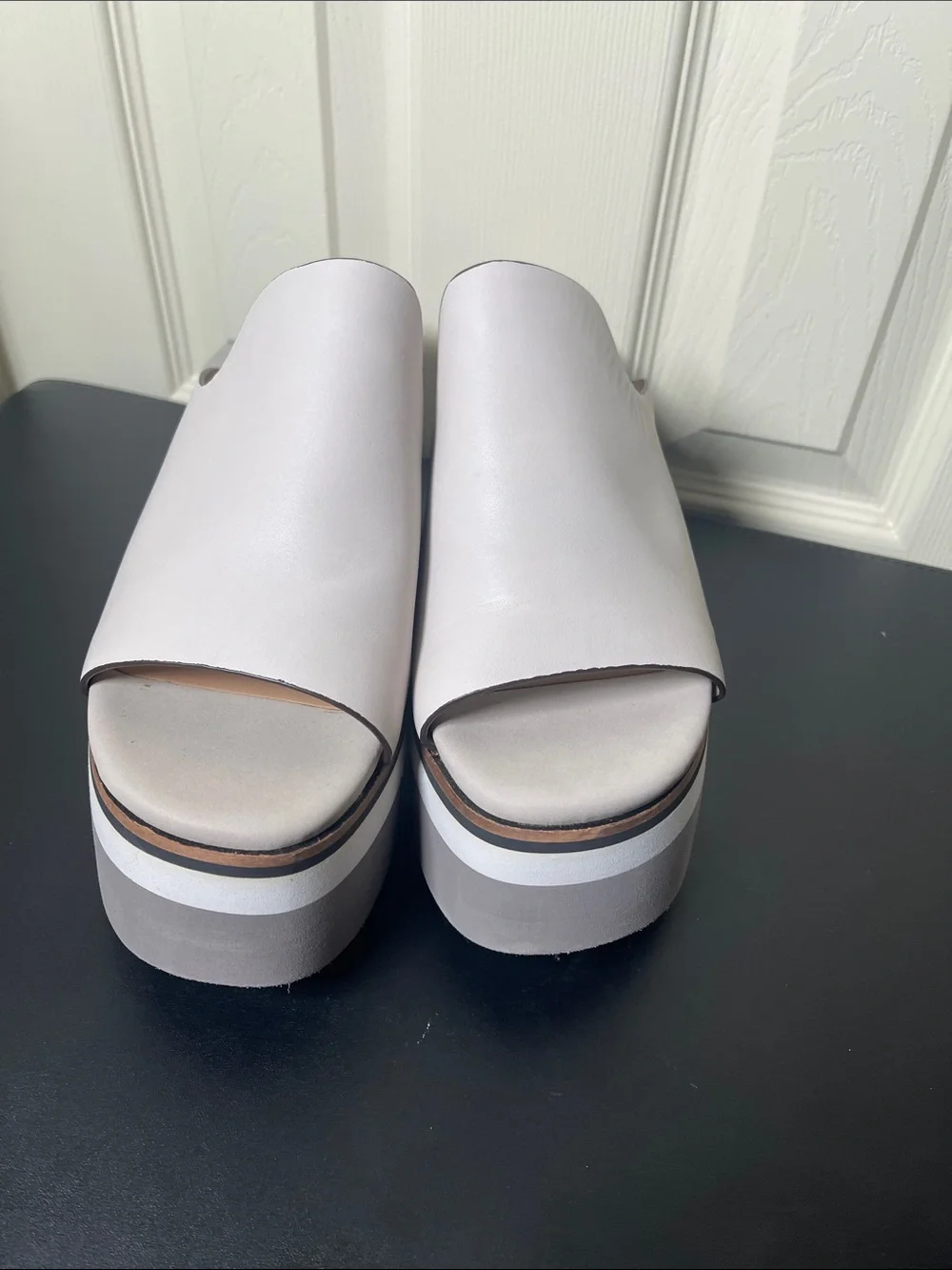 Naked Feet White and Gray Platform Slide Sandals